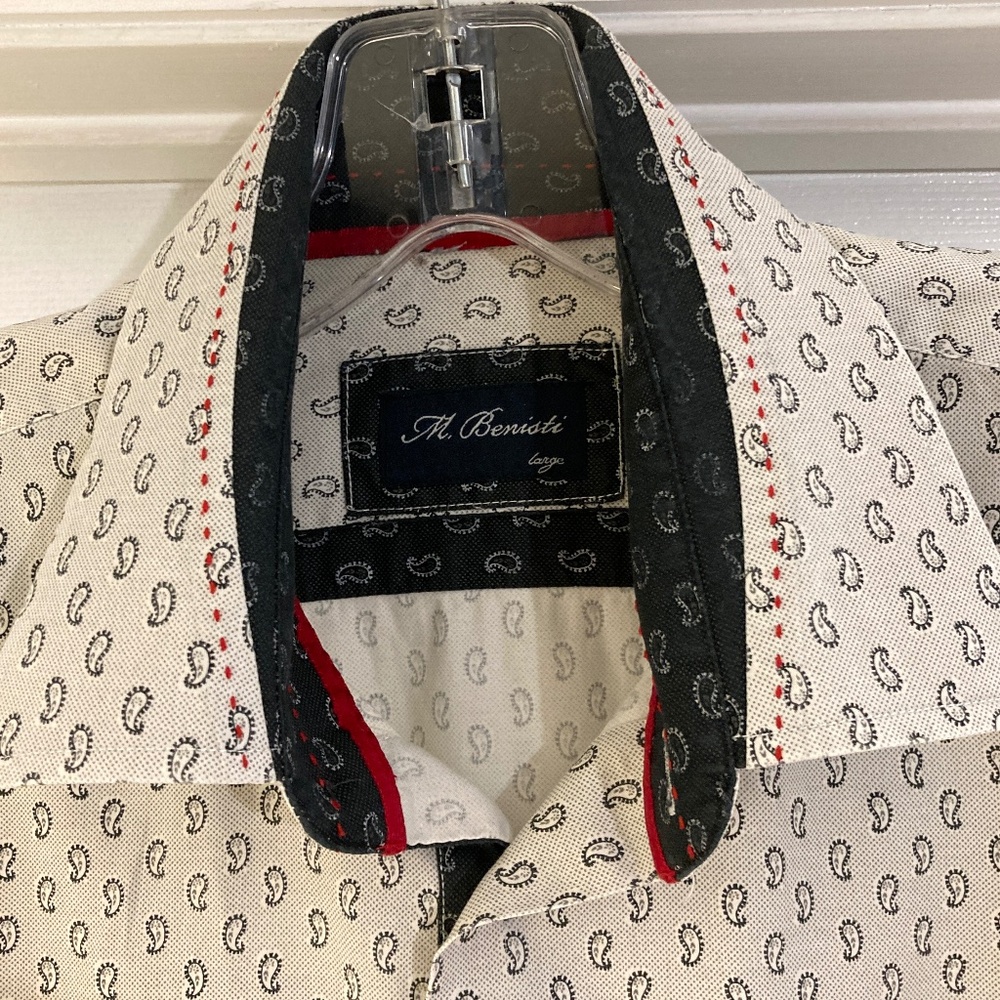 Men's M. Benisti Black and White Paisley Shirt size L